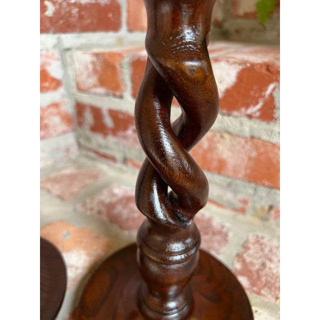 Brown Pair Set Antique English Oak Open Barley Twist Candlesticks Candle Holder Brass For Sale - Image 8 of 12