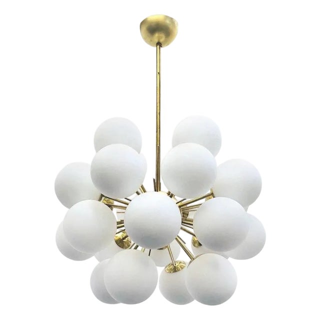 21st Century Ventiquattro Natural Brass Matte White Murano Sputnik Chandelier by Fabio LTD For Sale