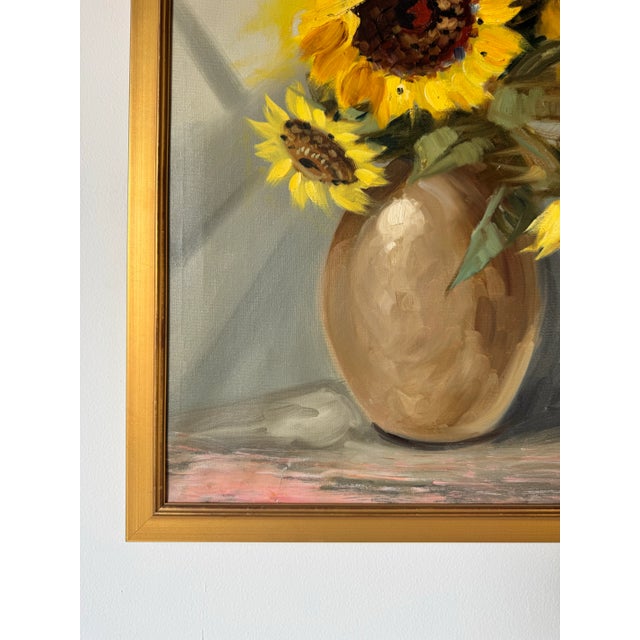 Wood Vintage A. Vincenzi Sunflower Still Life Oil Painting, Framed/ Sold For Sale - Image 7 of 10