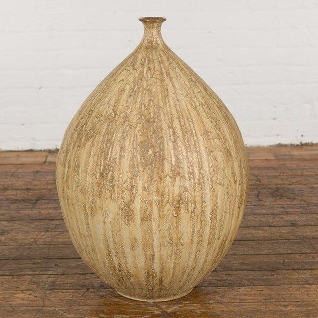 Prem Collection Hand Crafted Artisan Vase with Narrow Mouth & Mustard Glaze For Sale - Image 11 of 12