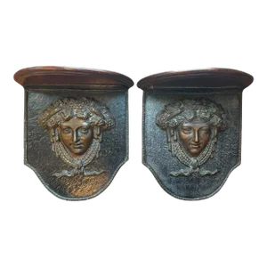 Pair of Bronze and Iron Versace-Style Medusa Corbel Shelves