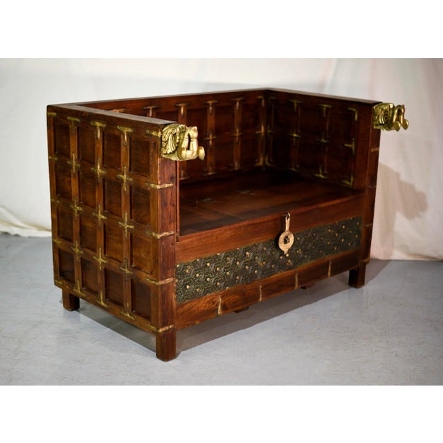 Vintage Indian Carved Wood Gold Pegasus Damchiya Daybed Hope Chest For Sale - Image 9 of 13