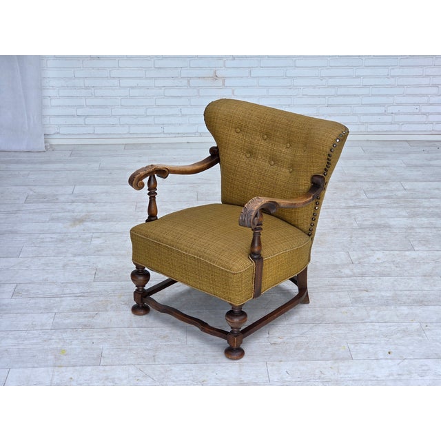 Danish Armchair in Green Furniture Wool and Oak Wood, 1960s For Sale - Image 15 of 18