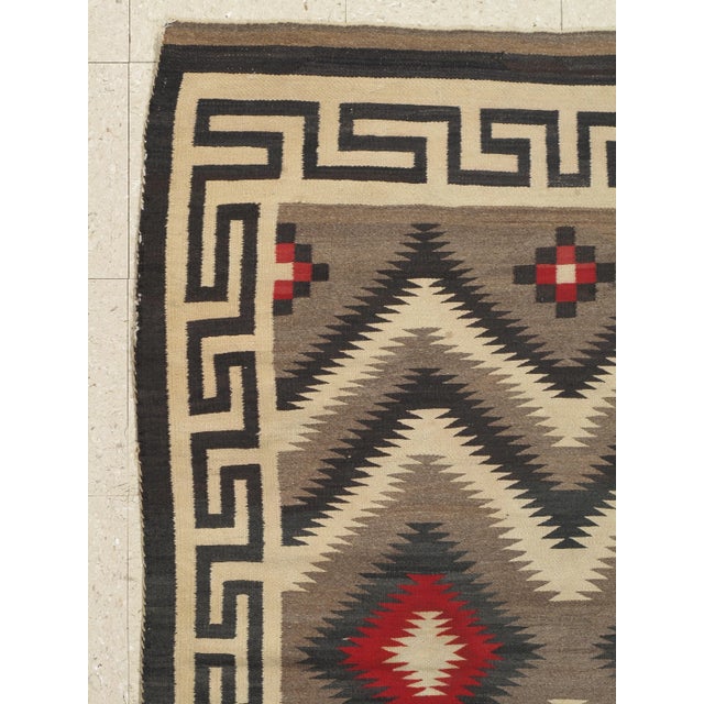 Native American Vintage Navajo Oriental Handmade Wool Red, Black & Ivory Rug For Sale - Image 3 of 9