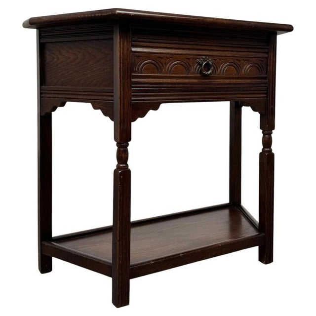 Early 20th Century Antique English Oak Side Table with Drawer For Sale - Image 3 of 12