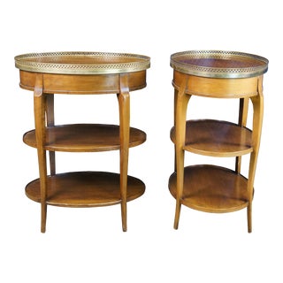 Mid 20th Century Cassard Romano Chateau Walnut Oval Tiered Gallery Side Accent Tables - Set of 2 For Sale