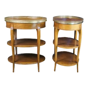 Mid 20th Century Cassard Romano Chateau Walnut Oval Tiered Gallery Side Accent Tables - Set of 2