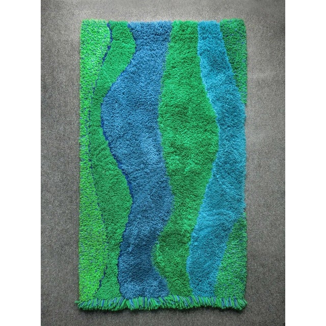 Vintage Handmade Pop Art Wall Hanging in Blue & Green Wool, 1970s For Sale - Image 6 of 7