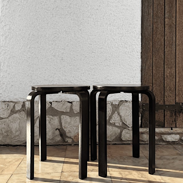 Mid-Century Modern Glossy Black Painted Birch Plywood 4-Legged Frosta Stools from Ikea, 2015, Set of 2 For Sale - Image 3 of 11