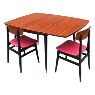 Mid-Century Modern Atomic Style Teak Drop-Leaf Dining Table with Chairs, 1960s, Set of 3 For Sale