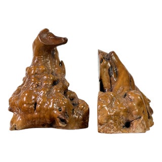 Antique Early 20th Century Free Form Burl Wood Bookends - a Pair For Sale