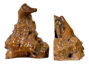 Antique Early 20th Century Free Form Burl Wood Bookends - a Pair