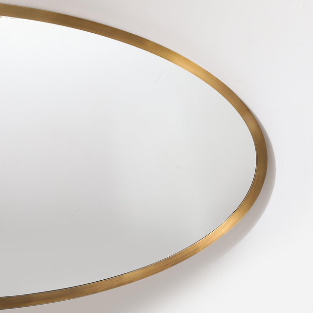 2020s Modernist Oval Mirror W/ Antiqued Brass Border Custom by High Style Deco For Sale - Image 5 of 11
