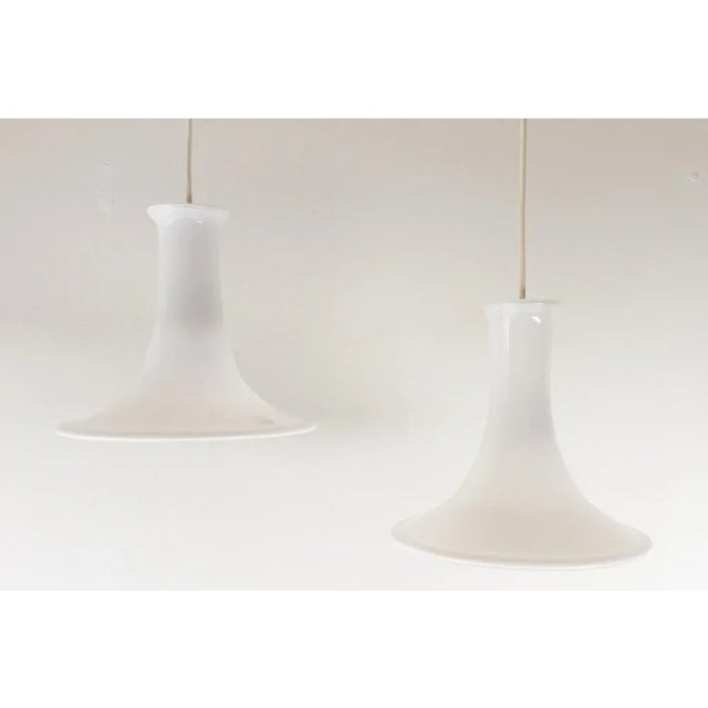 Pair of danish opaline pendants "mandarin" by michael bang for holmegaard 1980s. set of two elegant danish hand blown...