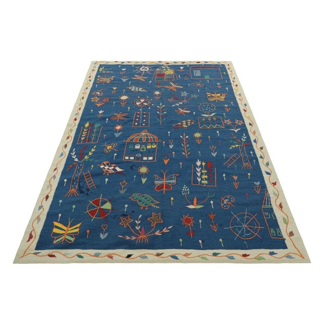 2010s Rug & Kilim’s Suzani Style Kilim in Navy Blue With Polychromatic Tribal Patterns For Sale - Image 5 of 7