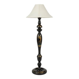 Vintage Chinoiserie Wooden Painted Floor Lamp For Sale