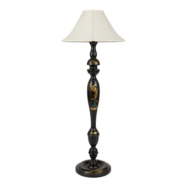 Vintage Chinoiserie Wooden Painted Floor Lamp For Sale