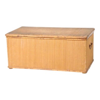 Vintage Grass Mat and Bamboo Storage Trunk For Sale