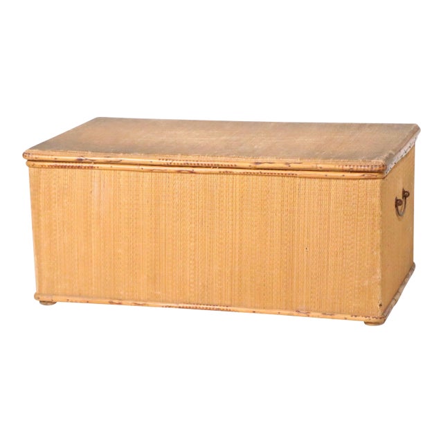 Vintage Grass Mat and Bamboo Storage Trunk For Sale