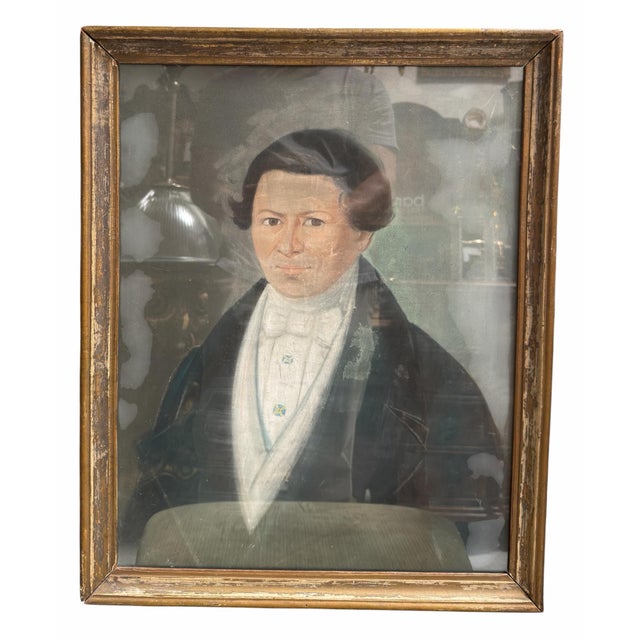 Antique Biedermeier Portrait Painting of a Biedermeier For Sale - Image 4 of 4