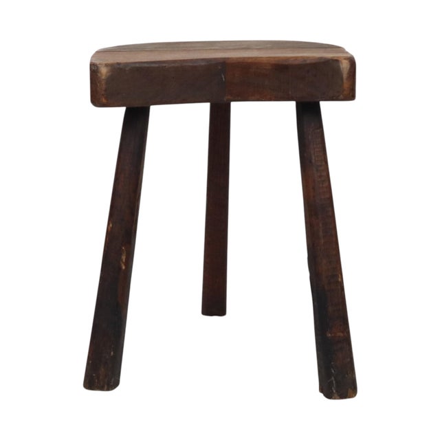 Vintage Rustic Wabi-Sabi Wooden Three-Legged Milking Stool, France For Sale - Image 14 of 18