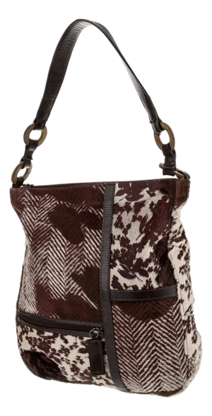 Longchamp Calf Hair Collage Pattern Shoulder Handbag Hobo Leather Animal Print