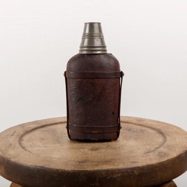 Glass Vintage Leather Clad Flask For Sale - Image 7 of 8