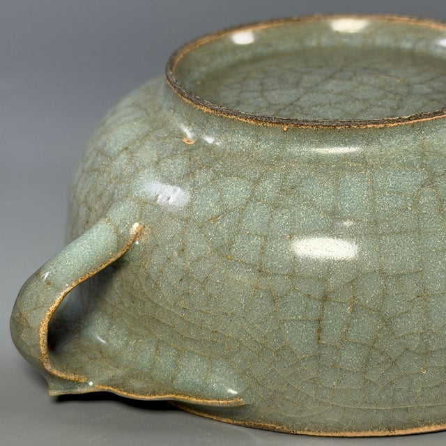 Green Antique Chinese Longquan Celadon Crackle Glaze Handled Cup For Sale - Image 8 of 9