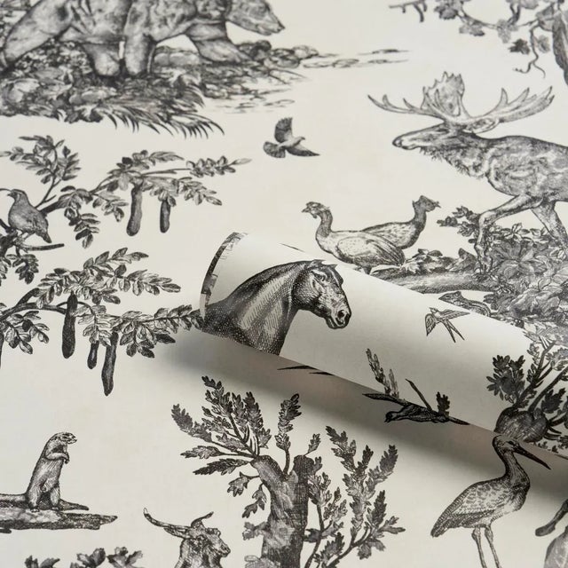 SAMPLE - Schumacher Western Toile Wallpaper In Carbon For Sale In New York - Image 6 of 7