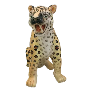 Vintage 1970's Large Scale Hand Painted Ceramic Leopard Figure