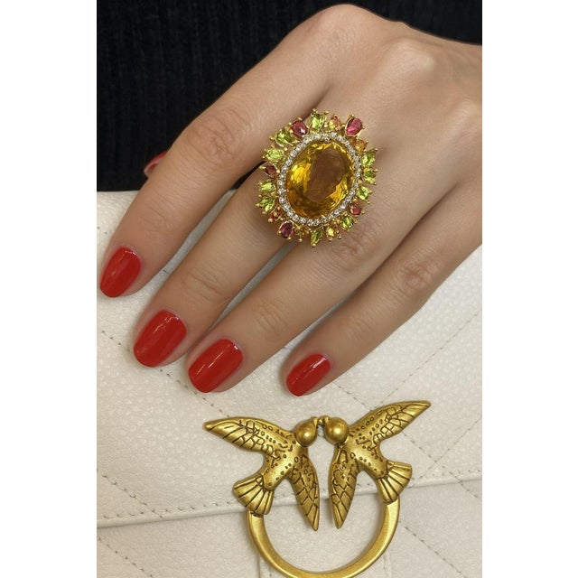 Gemstone Bochic “Orient” Vintage Citrine, Peridot & Rhodolite Ring Set In 18K Gold & Silv For Sale - Image 7 of 16