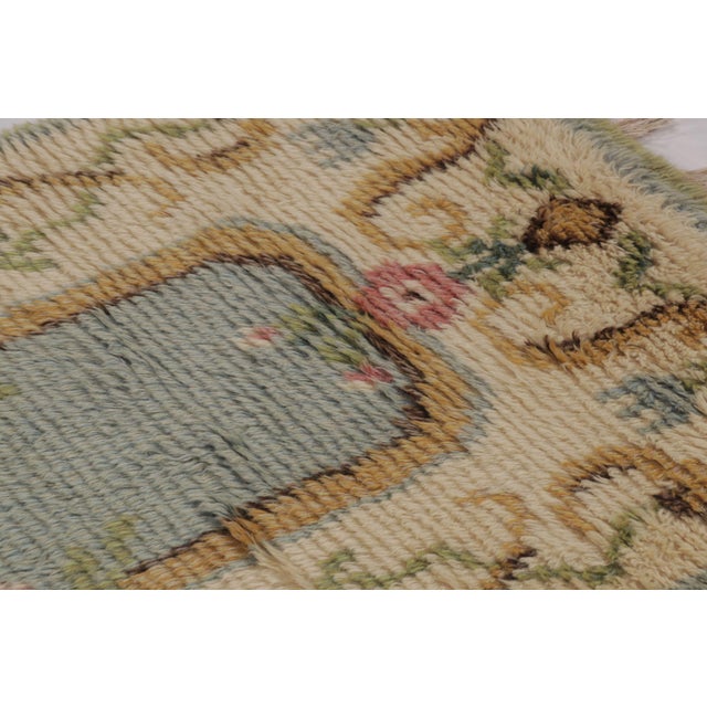1960s Vintage Swedish Rya Rug, Ivory With Scandinavian Floral Scrollwork - Rug & Kilim For Sale - Image 5 of 8