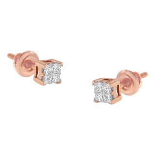 10KT Rose Gold Princess Diamond Stud Earring (1/4 cttw, J-K Color, I1-I2 Clarity) For Sale
