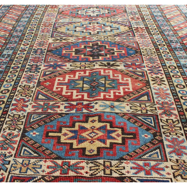 Textile Antique Caucasian Rug With Six Central Medallions & Intricate Geometric Borders For Sale - Image 7 of 7