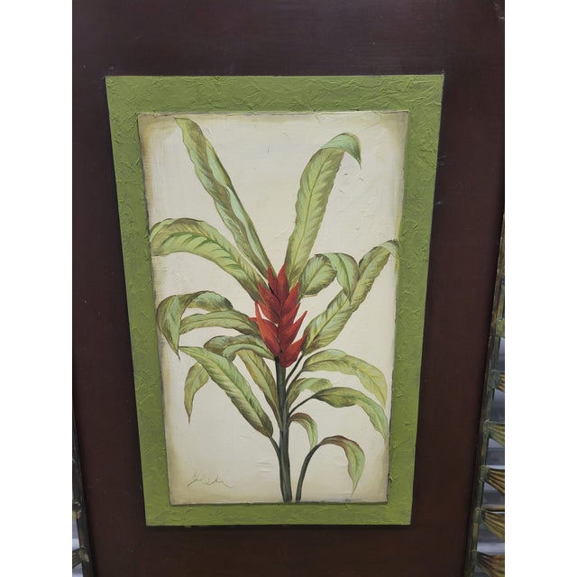 Metal Oversized Vintage Hand Painted Palm Tree Metal Leaf Palm Beach Regency Wall Art- A Pair For Sale - Image 7 of 13