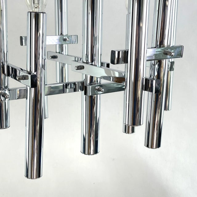 Chrome Ceiling Lamp attributed to Gaetano Sciolari for Boulanger, 1970s For Sale - Image 9 of 10