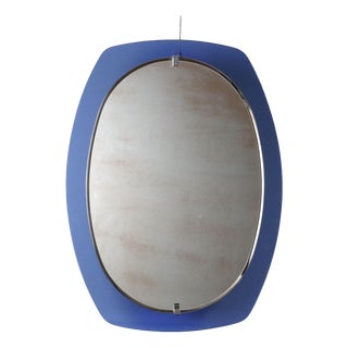 Vintage Mirror with Blue Glass, Italy, 1960s For Sale