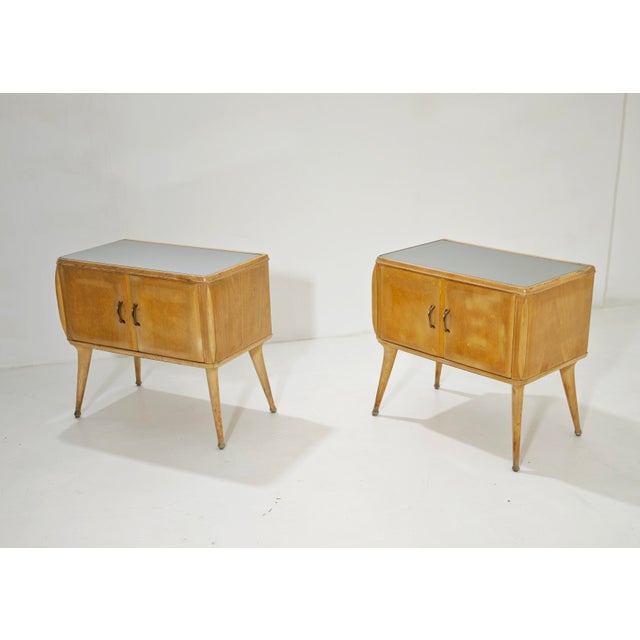 Mid-Century Modern Curved Light Wood Bedside Tables, Italy, 1950s, Set of 2 For Sale - Image 12 of 18