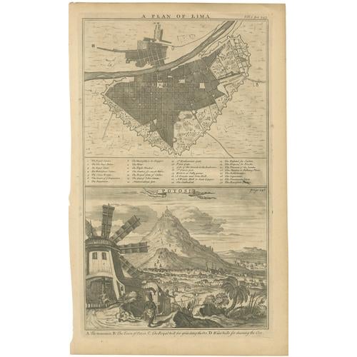 Antique Plan of Lima and View of Potosí from A. & J. Churchill, 1744 For Sale - Image 11 of 11