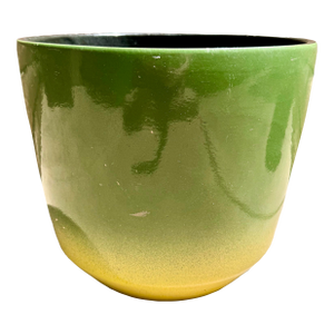 1970s Mid Century Modern Fun Green & Yellow Glazed Pottery Planter 14”x13” MCM