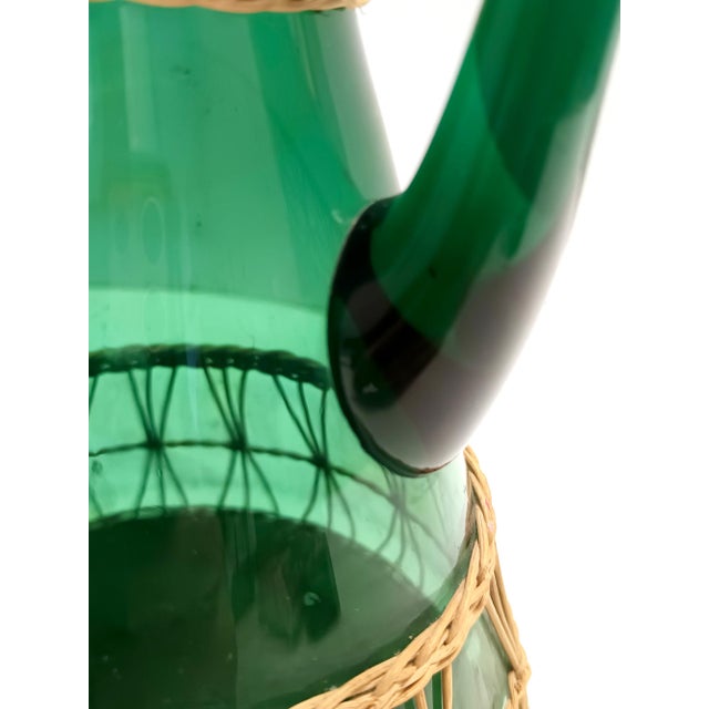 Green Hand Blown Glass and Wicker Jug, Empoli, Italy, 1960s For Sale - Image 11 of 13
