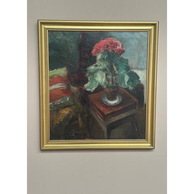 Mid-Century Modern Elna Jacobsson, Cineraria in a Pot, 1960s, Oil Painting on Panel, Framed For Sale - Image 3 of 18