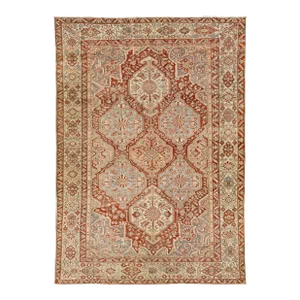 Floral Persian Bakhtiari Rust Wool Rug Handcrafted in the 1920s