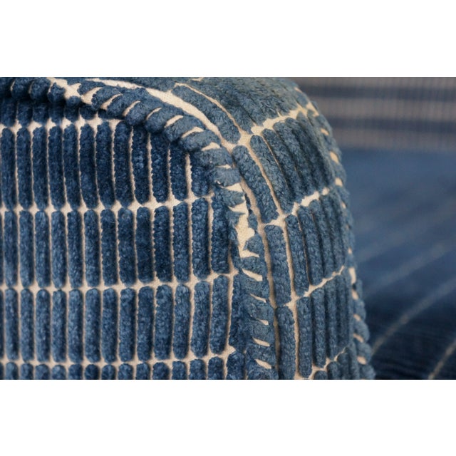 Mid 20th Century Tufted Blue Upholstered Library Club Lounge Chair & Ottoman For Sale - Image 18 of 18