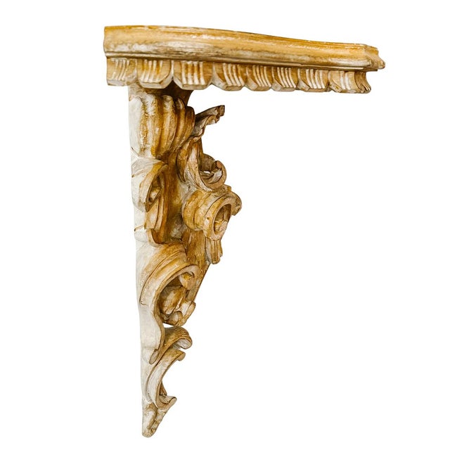 Late 20th Century Large Scale Italian Rococo Wood Carved Wall Brackets - A Pair For Sale - Image 5 of 17