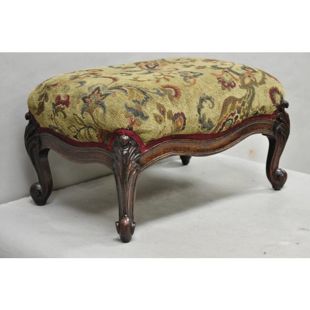 Antique French Louis XV Style Victorian Carved Mahogany Ottoman Footstool For Sale - Image 13 of 14