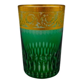 Mid 20th Century St Louis Crystal France Thistle Green & Gold Encrusted Tumbler Glass For Sale