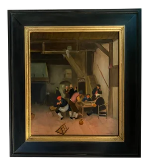 1990s Dutch Interior Scene, Men Playing Trictrac, Framed