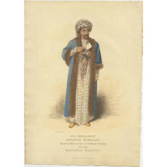 Antique print of 'His Excellency Antonaki Ramadani'. Minister of the Ottoman Porte to His Britannic Majesty.' Original...