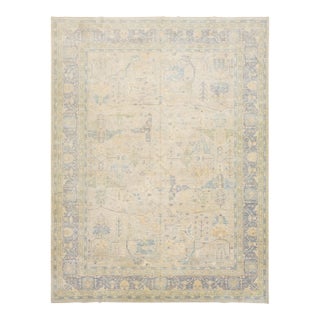 Modern Oushak Style Hand-Knotted Wool Rug in Slate Blue & Ivory Accent Tones For Sale